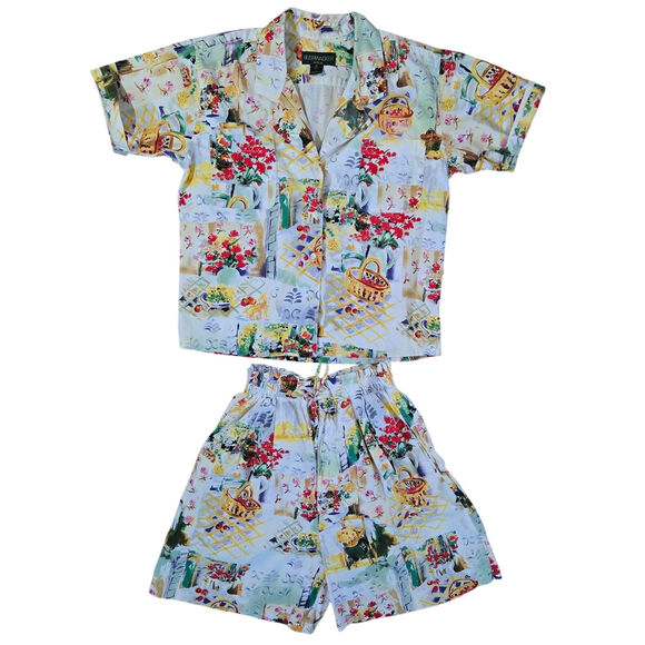 Bushwacker Women Vintage Cottage Floral 2 Pc High Waist Short Set M Made in USA - Picture 2 of 15